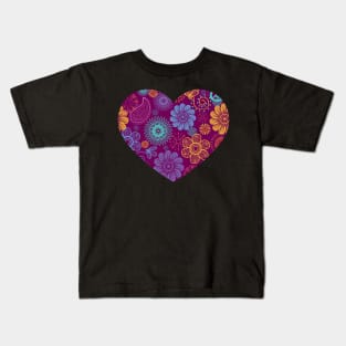 Pretty Heart Paisley Flower Dot Leaf Pattern Kids T-Shirt